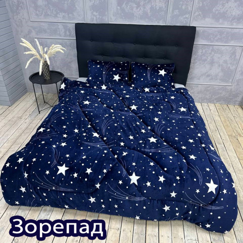 Ковдра-покривало антиалергенна Мікрофібра ворс з малюнком плюс баранчик підкладка