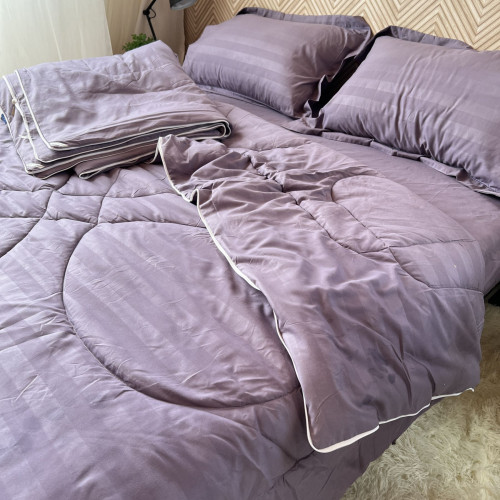 Постільне з двома ковдрами Євро Страйп Сатин - Лаванда
